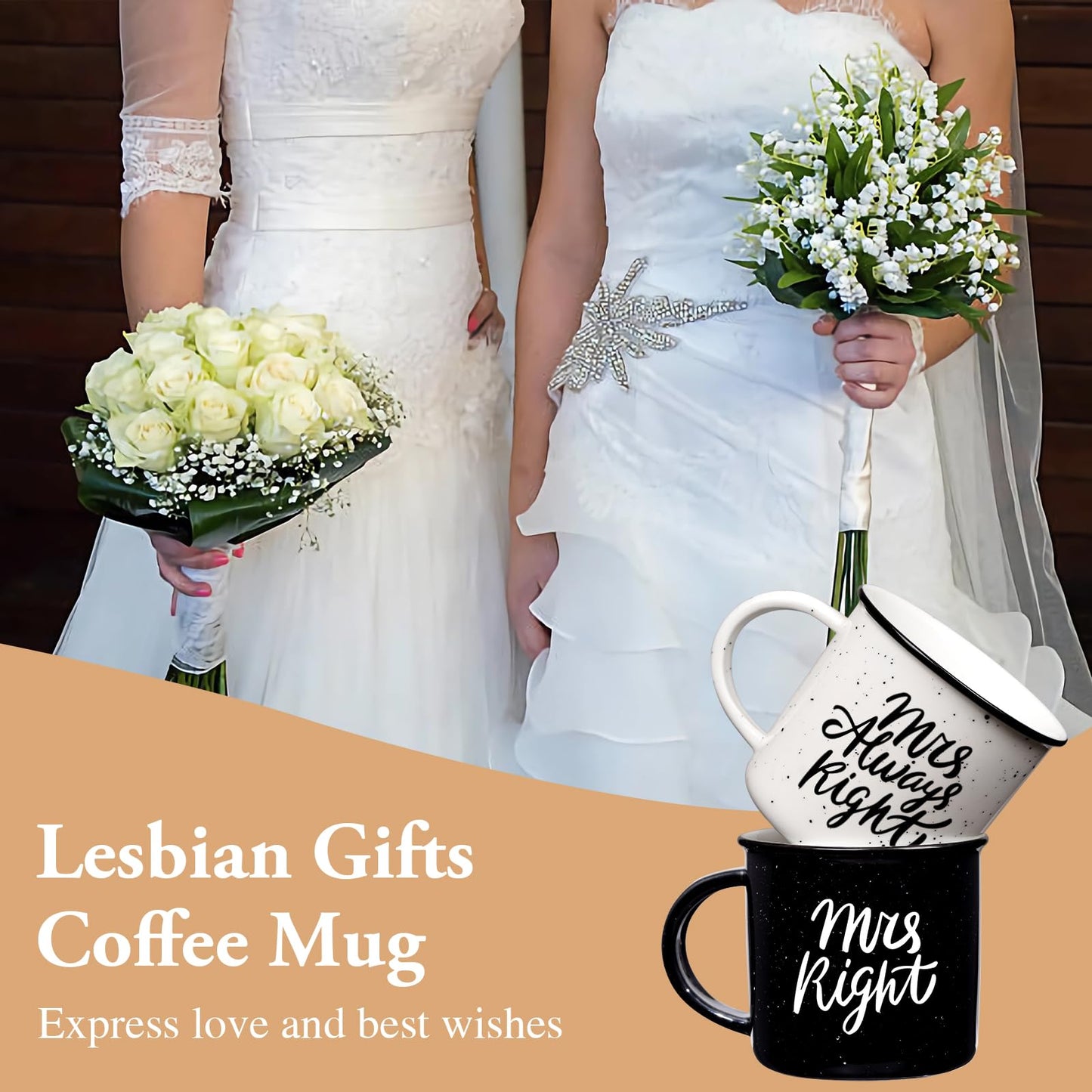 Physkoa Lesbian Wedding Gift – Mrs. Right & Mrs. Always Right Mug Set, Funny Lesbian Gift for Her, 11oz Ceramic Coffee Cups for Lesbian Couple, Engagement or Anniversary