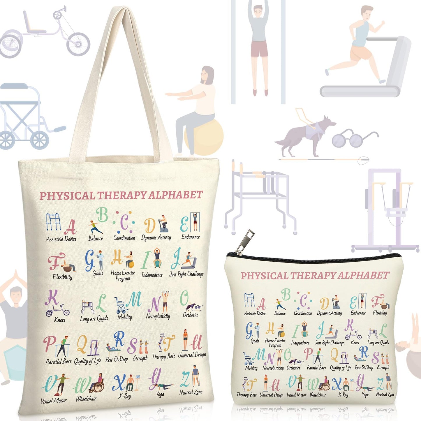 Shinylin 2 Pcs End of Year Physical Therapy Gifts Physical Therapist Tote Bag with Makeup Bag Occupational Therapy Appreciation Gifts Thank You Retirement Presents for Women Pt Pta Ot