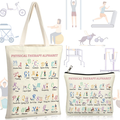 Shinylin 2 Pcs End of Year Physical Therapy Gifts Physical Therapist Tote Bag with Makeup Bag Occupational Therapy Appreciation Gifts Thank You Retirement Presents for Women Pt Pta Ot