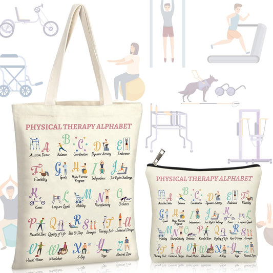 Shinylin 2 Pcs End of Year Physical Therapy Gifts Physical Therapist Tote Bag with Makeup Bag Occupational Therapy Appreciation Gifts Thank You Retirement Presents for Women Pt Pta Ot