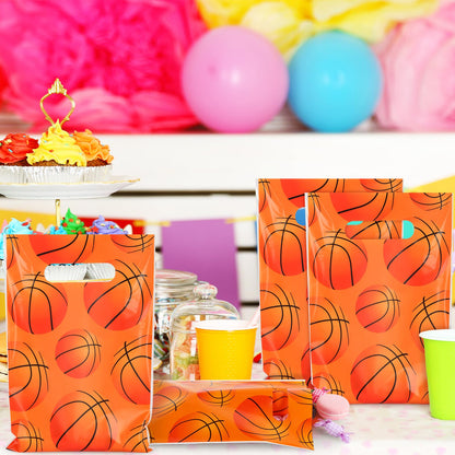 Hooqict 50PCS Basketball Gift Bags with Handle Basketball Party Favor Bags Snack Goodie Treat Candy Bag for Kids Boys Men Sport Themed Birthday Party Supplies (9.8 x 6.7 Inch)