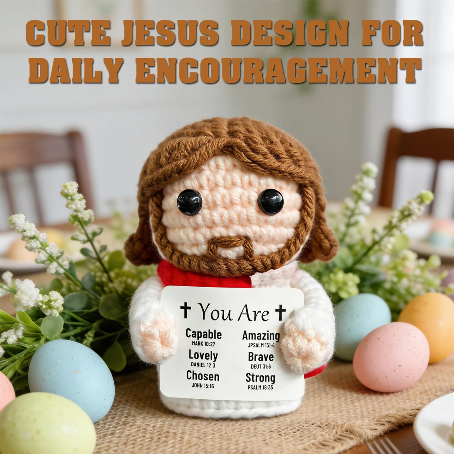 Positive Crochet Jesus Gifts for Men, Women, Teens Emotional Support Crochet Toy with Bible Verse Card Emotional Support Christian Gifts for Friend Family Coworker