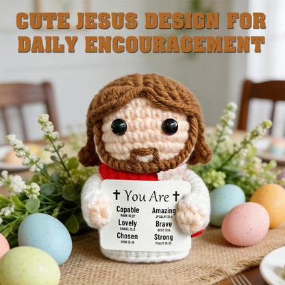 Positive Crochet Jesus Gifts for Men, Women, Teens Emotional Support Crochet Toy with Bible Verse Card Emotional Support Christian Gifts for Friend Family Coworker