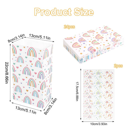 Nukssi 24pcs Rainbow Gift Bags With Stickers, Cute Paper Gift Bags Small Size 8.7x5.1x3.1 Party Favors Bags Bulk Mini Tiny Goody Bag for Wedding Rainbow Kids Girl Birthday