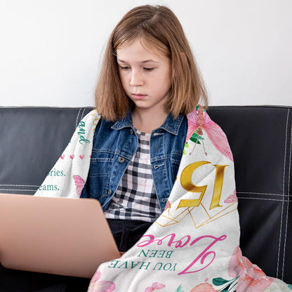 Birthday Gifts for 15 Year Old Girl Throw Blanket 60"x50", Quinceanera Gifts for Girl, 15th Birthday Gift Ideas for Teen Girls,15th Birthday Gifts, Quinceanera, Sweet 15