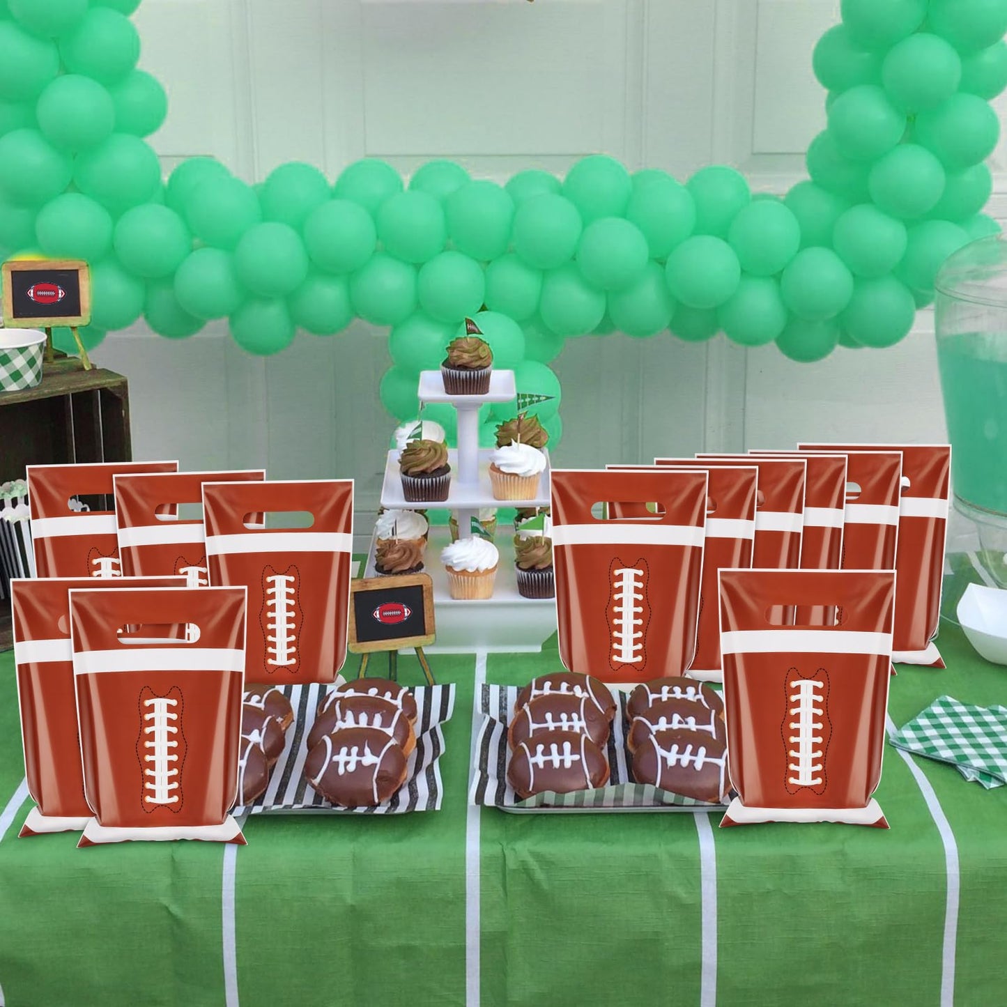 Hxezoc 50 Pieces Football Gift Bags with Handle, Plastic Treat Candy Bag Sport Favor Bags For Kids Birthday Party Decoration Supplies