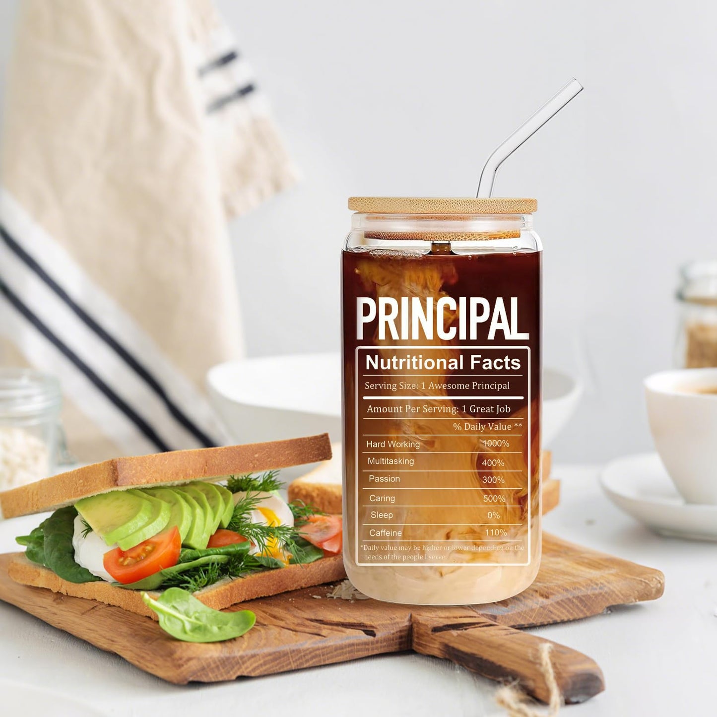 Principal Appreciation Gifts, Principal 16oz Glass Cup, Principal Gifts for Women, Unique Thank you Birthday Retirement Principal Teacher Gift