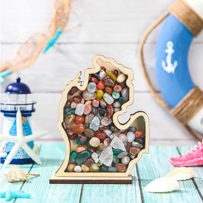 CroBlissful Michigan Shaped Wooden Shadow Box with Acrylic Window, Shadow Boxes Display Cases for Agates, Shark Teeth Starfish Trinket Coastal Decor Christmas Bedroom Living Room Gift