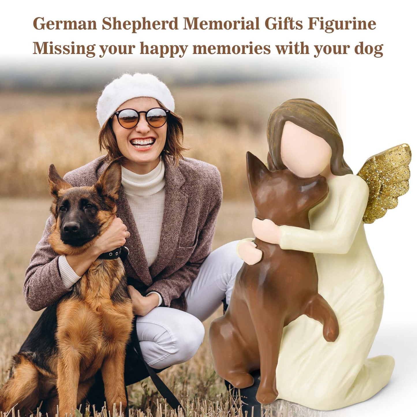 German Shepherd Gifts for Dog Lovers Women, Dog Memorial Gifts for Loss of Dog, Resin Dogs Angel Figurine of Friendship for Pet Loss Sympathy Bereavement Remembrance Gift
