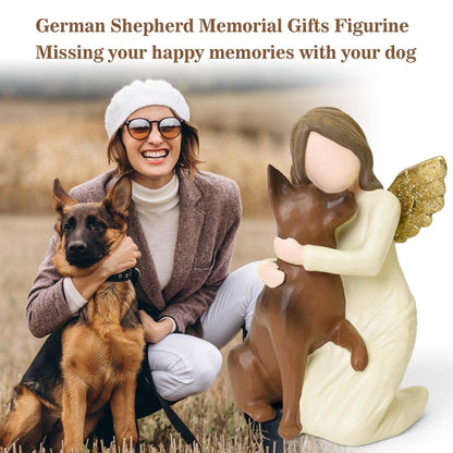 German Shepherd Gifts for Dog Lovers Women, Dog Memorial Gifts for Loss of Dog, Resin Dogs Angel Figurine of Friendship for Pet Loss Sympathy Bereavement Remembrance Gift