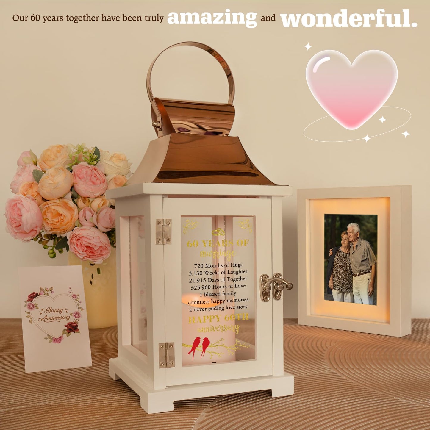60th Wedding Anniversary Lantern - Anniversary Decoration for Couple, Parents, Grandparents