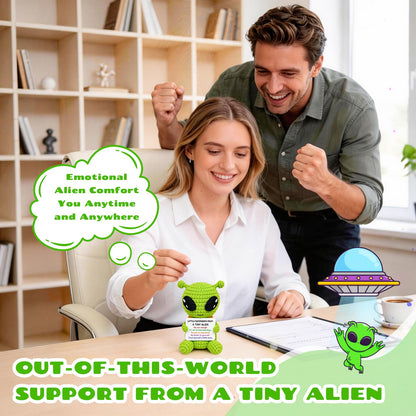 Funny Positive Crochet Alien, Birthday Gifts for Women Men, Cute Gag Handmade Emotional Support Alien Plush Decor, Unique Graduation Inspirational Gifts for Him Her Son Coworker Friend