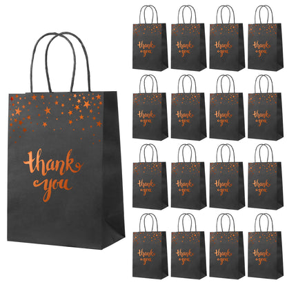 Kiooaci 16 Pcs Thank You Gift Bags Bulk Paper Gold Thank You Bags with Handle Party Favor for Wedding Birthday Baby Shower Business Shopping(Black)