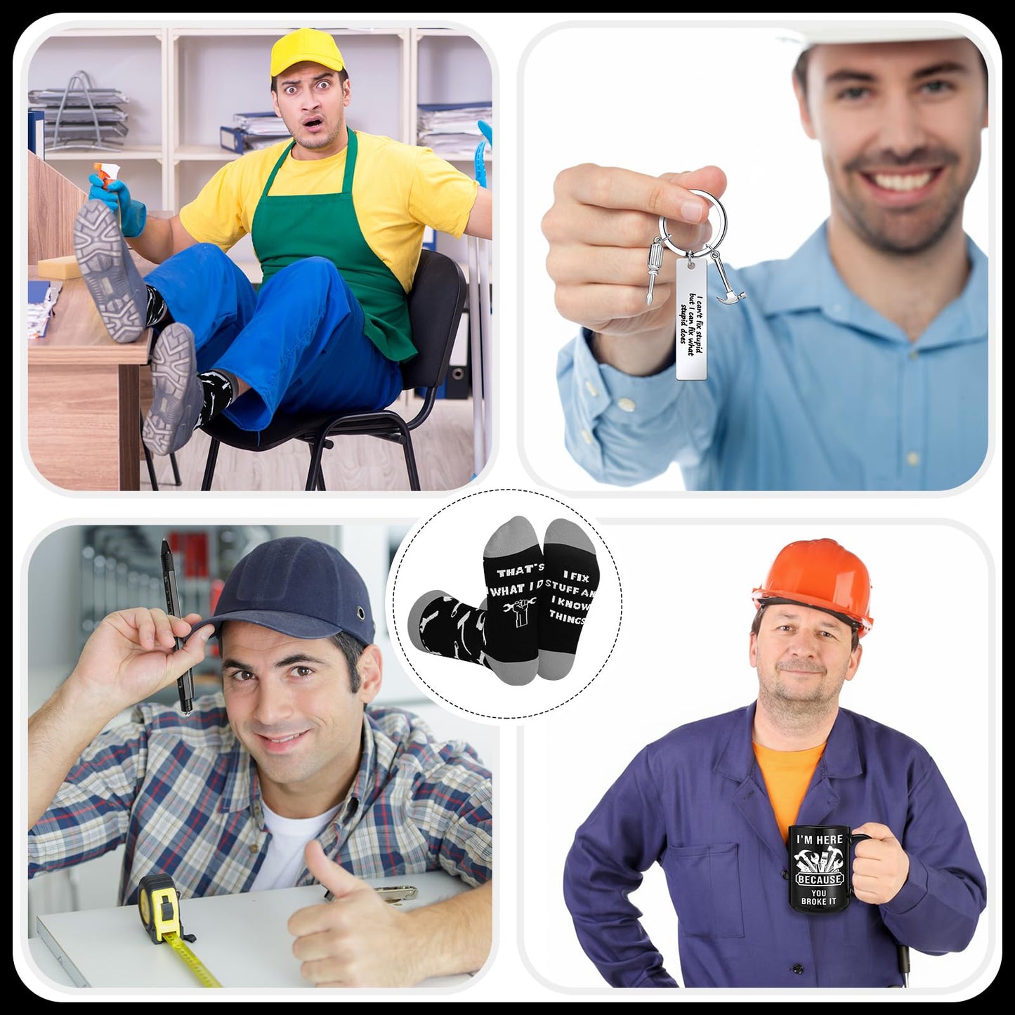 Panitay 4 Pcs Maintenance Man Gift Set for Men 9 in 1 Multi Tool Pen 14 oz Repair Worker Coffee Mug Keychain Sock Funny Christmas Birthday Appreciation Gift for Mechanic Engineer Handyman Carpenter