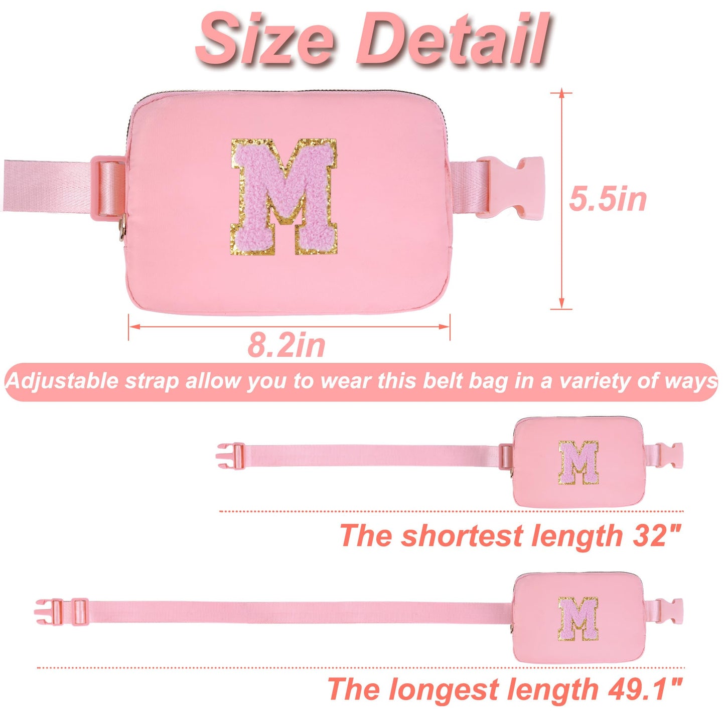 Uygafly Dance Recital Gifts - Dance Bag for Teens & Kids - Belt Bag Crossbody Bags - Small Waist Packs - Fanny Pack Birthday Gifts | Peach
