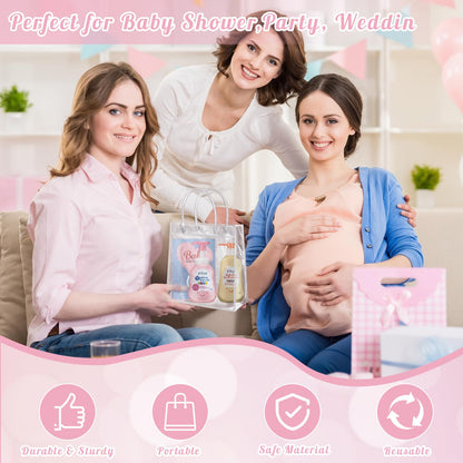 Okxiri 15 PCS Clear PVC Gift Bags with Handles,Small Reusable Plastic Party Favor Bags, Transparent Goodie Bags for Wedding,Baby Shower, Birthday (6.1" x 6.1" x 2.7")