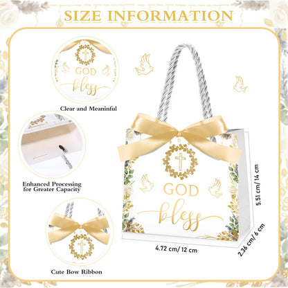 Kolldenn 25 Pack Baptism Gift Bags for Guests Gold God Bless Paper Gift Bags with Handles and Bow Ribbon for Baptism Guests Theme Party Favors Christenings Easter