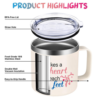 Lifecapido Dance Teacher Gifts, It Takes A Big Heart to Teach Little Feet Coffee Mug, Dance Teacher Appreciation Gifts for Dance Lover, 14Oz Stainless Steel Coffee Mug, Creamy White