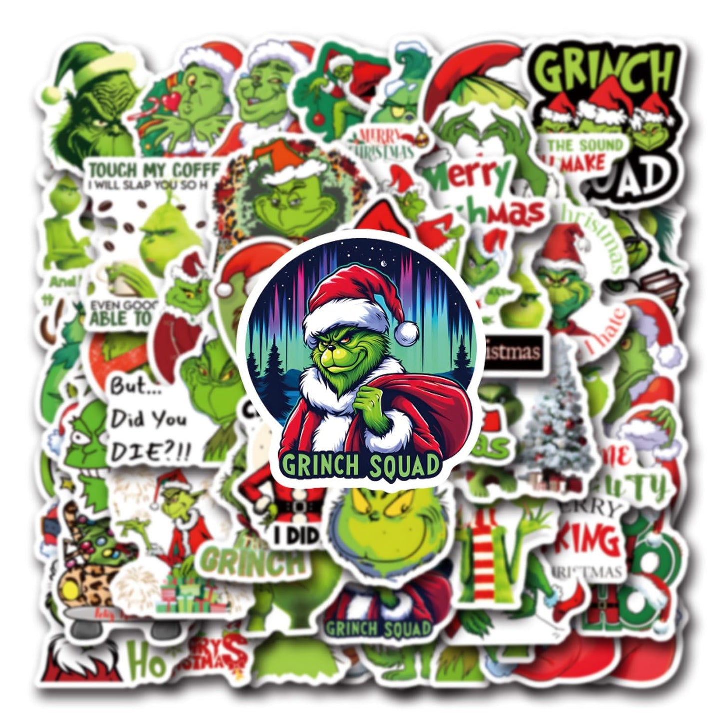 55pcs Christmas Grinches Popular Stickers for Kids, Children's Cartoon Sticker for Water Bottle,Laptop,Waterproof Vinyl Decals for Teens Girls Boys (Green-B)