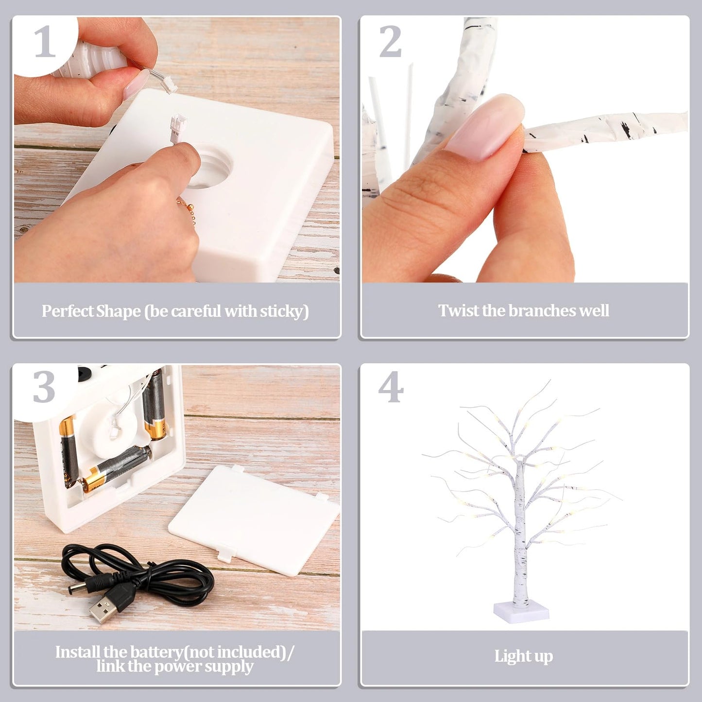 Coume 2 Pcs Money Tree Gift Holder Gift Card Holder with 18 Inch LED Lights Birch Money Tree Decorations Battery Powered Tables Centerpieces with 30 Clear Clips for Father's Day Party Wedding Birthday