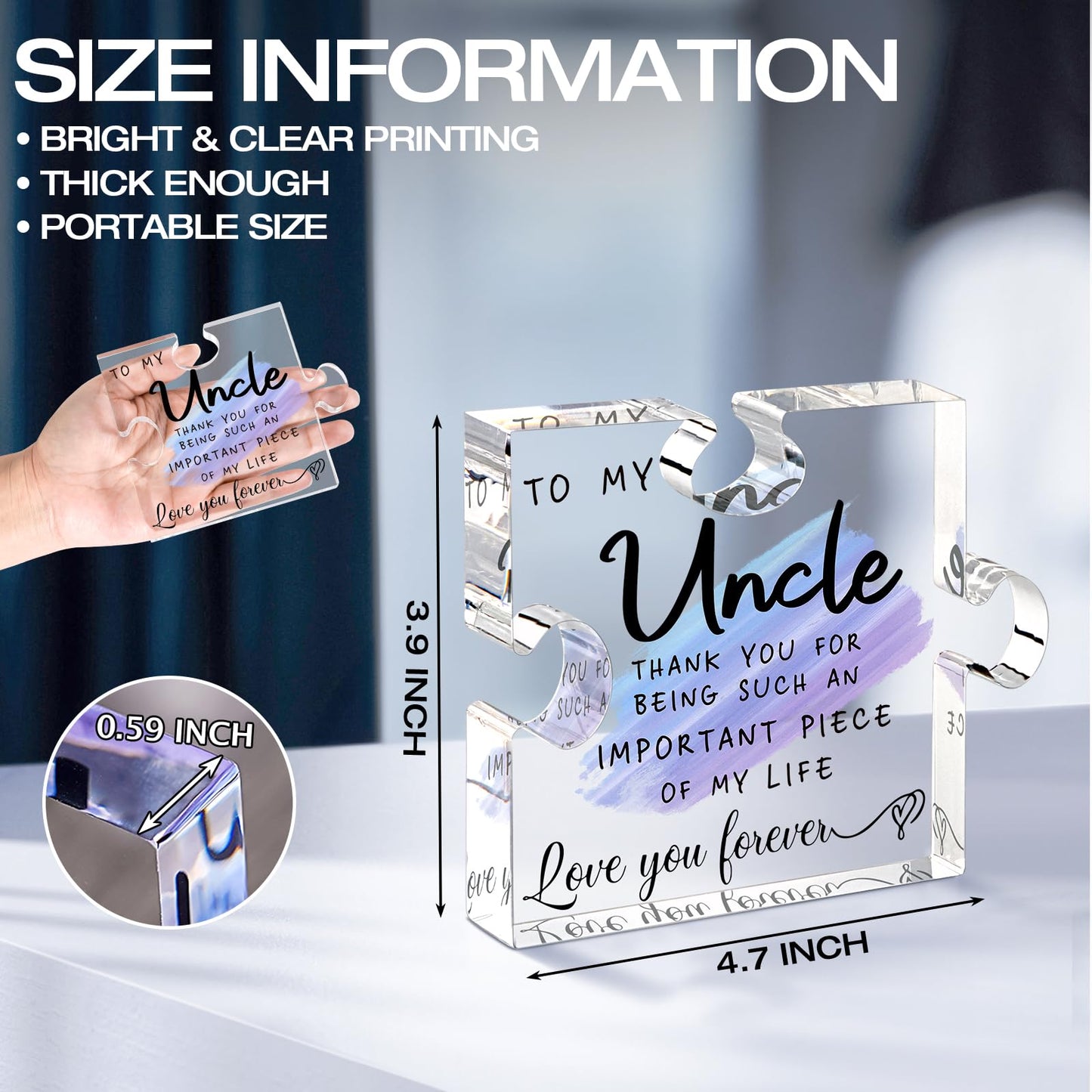 Uncle Gifts Best Uncle Ever Gifts from Niece Nephew - Acrylic Plaque with Sayings for Fathers Day, Birthday, Thanksgiving, Christmas - Desk Decoration