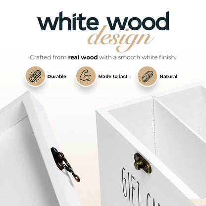 White Wooden Gift Card Holder Storage Box with Secure Metal Latch – Keeps Gift Cards Organized & Protected – Elegant Farmhouse Gift Card Organizer