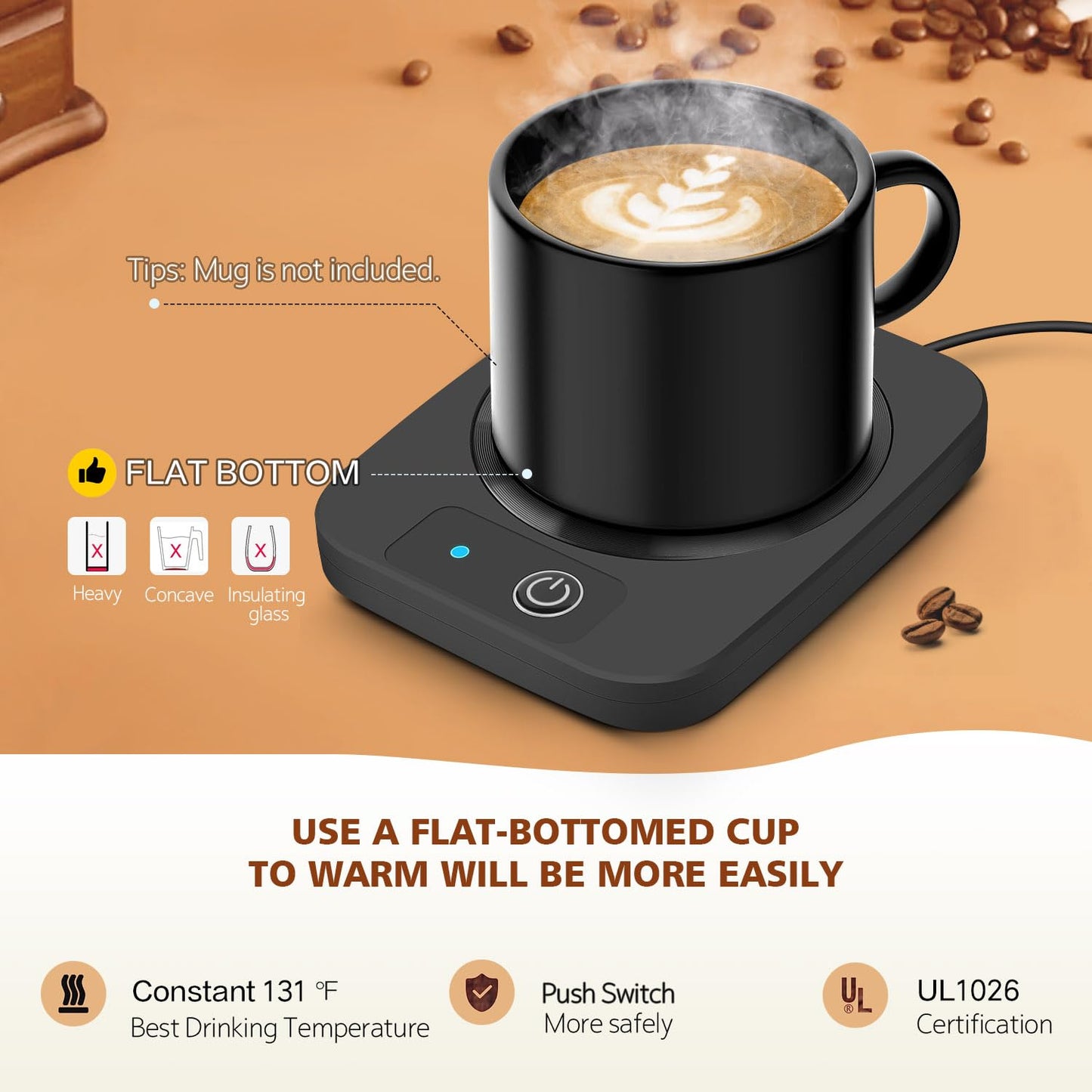Coffee Mug Warmer, Smart Candle Warmer, Electric Cup Warmer with Aluminum Metal Panel for Office, Desk Accessories, Electric Beverage Warmer for Cocoa, Milk, Coffee Gifts for Dad