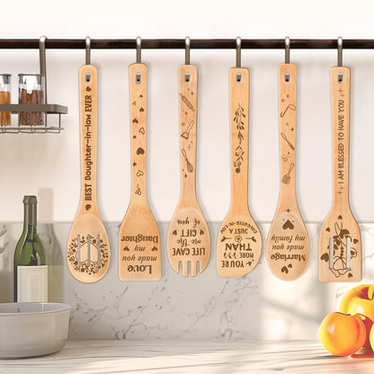Mothers Day Gifts for Daughter in Law - Daughter in Law Themed Bamboo Spoons Set, Daughter in Law Birthday Gifts with Engraved Quotes, Idea Kitchen Spoons, Daughter in Law Birthday Gifts