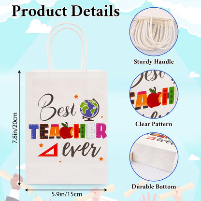 ZeffuLyne Teacher Appreciation Bags, 12Pcs Teacher Appreciation Gift Bags with Best Teacher Ever, Teachers' Day Back to School Party Favors Supplies