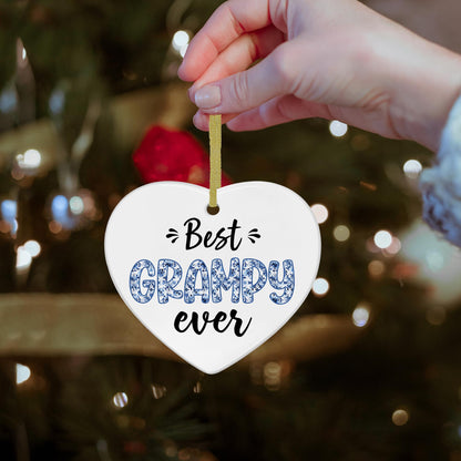 Chinoiserie Grampy Gifts Heart Ceramic Christmas Ornaments, Best Grampy Ever Gifts, Grandpa Fathers Day Birthday Gift Hanging Ornaments for Christmas Tree, Grandpa Gift from Grandkids,3x3In