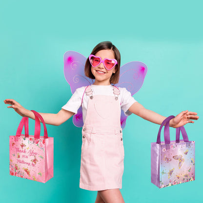 Sweetude 40 Pcs Butterfly Gift Bags Pink and Purple Reusable Totes with Handles Non Woven Butterfly Stylish Candy Bags for Birthday Party