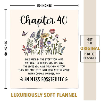 Afterprints 40th Birthday Gifts Women, Chapter 40 Blanket Gift for Her, 40 Year Old Birthday Gifts for Women, Friend, Sister, Mom, 1986 Bday Gift, Turning 40 Throw Blankets 50'' x 60''