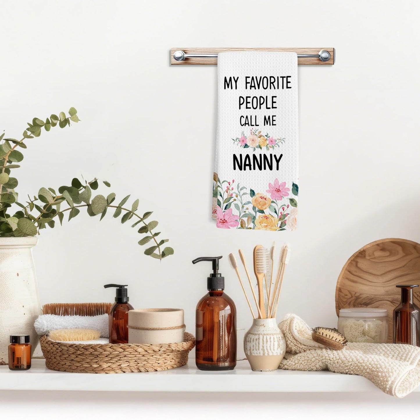 Nanny Gifts from Grandkids Kitchen Towels, Christmas Mothers Day Birthday Gift for Nannys Hand Towel, My Favorite People Call Me Nanny Flower Decorative Tea Dish Towels for Kitchen, 16x24in