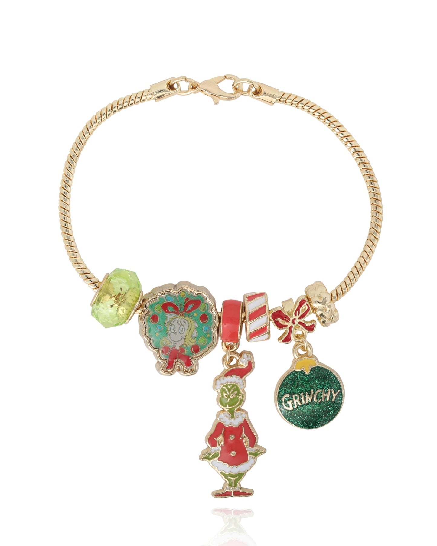 SALLY ROSE The Grinch Charm Bracelet for Women 7", Gold-Tone Grinch Jewelry Official License, Christmas Bracelets