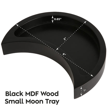 Crescent Moon Tray - Showcase Your Gems, Healing Stones & Treasures - 6"x3" Wooden Crystal Display Tray, Crystal Holder for Stones Display Shelf, Gemstone Rock Holder Charging Bowl, Black, S