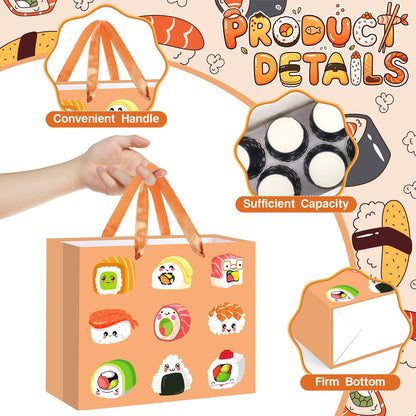 Sushi Gift Bag Japanese Sushi Birthday Wrapping Bag with Tissue Paper Greeting Card Kawaii Food Birthday Party Decor for Kids Girl Boy Baby Shower Graduation Wedding Japanese Festival Party