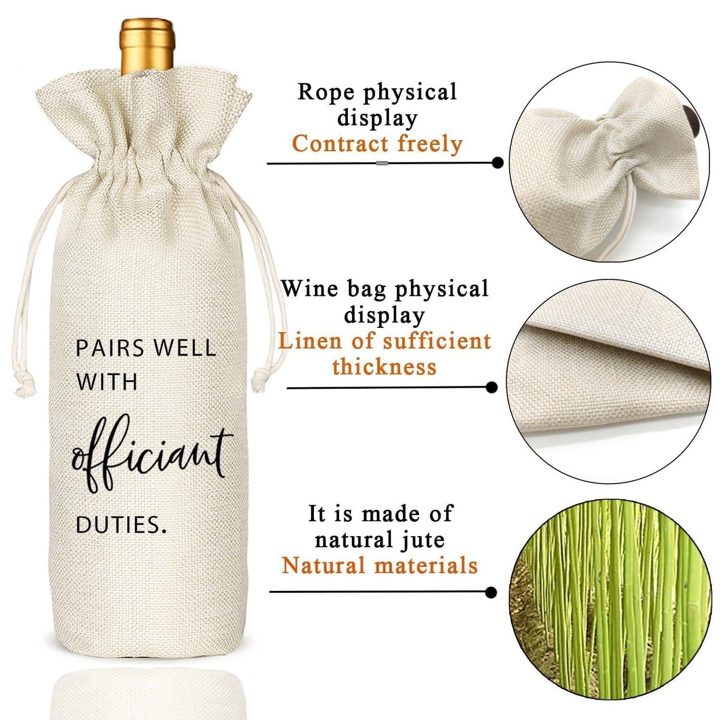 Wedding Officiant Gifts Wine Bag, Best Officiant Ever Gifts from Couple, Bride Groom Thank You Wedding Gift, Funny Wine Glass and Wine Bag Set(Officiant-Beige)