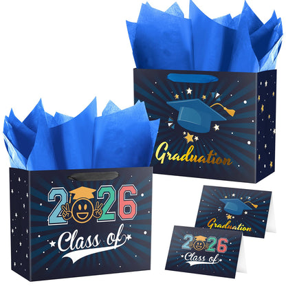 Lyforpyton 2 Pack Large Graduation Gift Bags with Tissue Paper 12.6" Navy Blue Gift Bags for Graduation