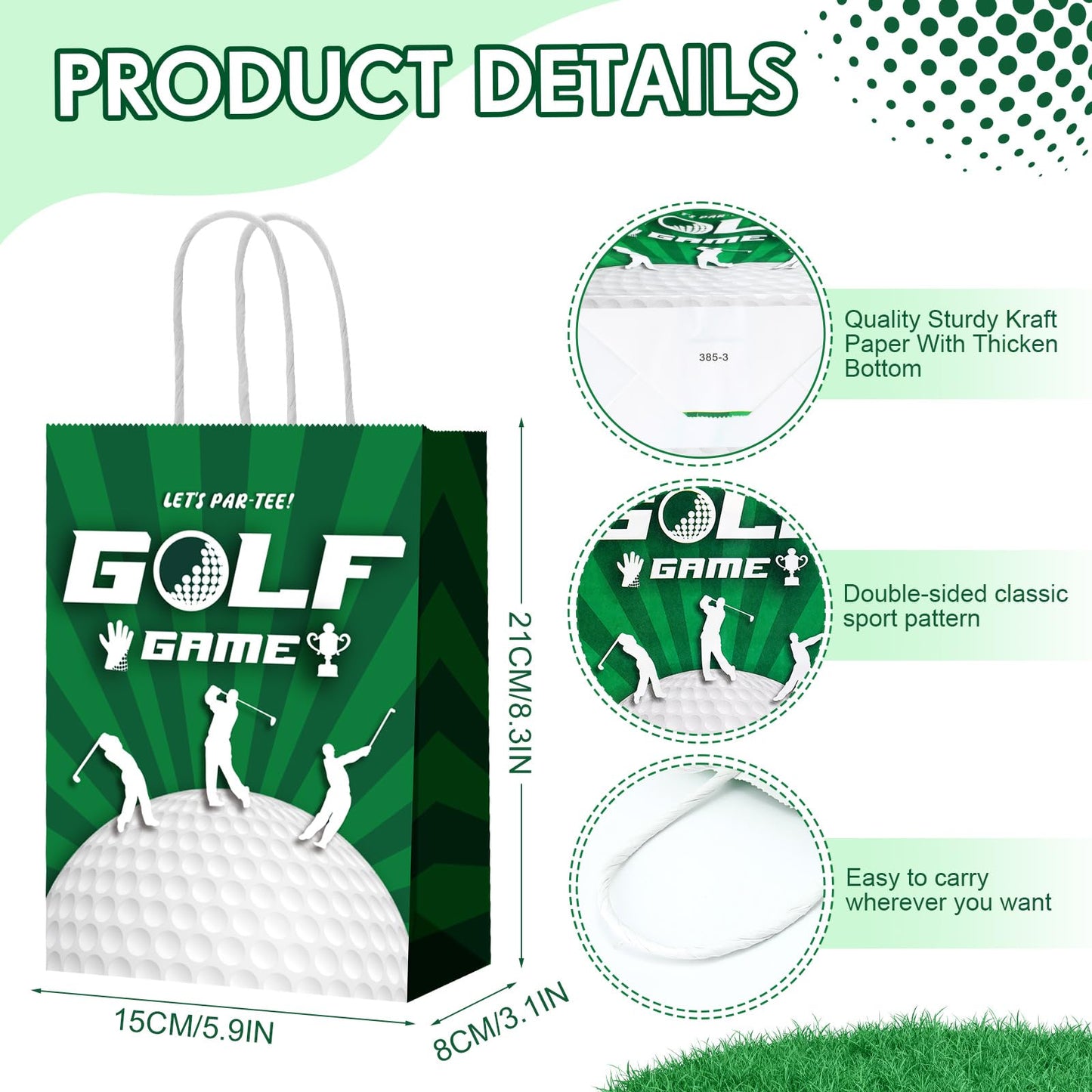 Leinuosen 30 Pcs Golf Gift Goodie Bags Cute Golf Treat Bags for Snacks and Candy Bag with Handle for Theme Adults Birthday Party Shower Favors, 8.3 x 5.9 x 3.1 Inch