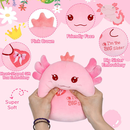 Big Sister Gift Axolotl Plush, 8 inch I’m The Big Sister Stuffed Animal for Girls, Kawaii Axolotl Soft Plushies Toy New Baby Announcement Sibling Gifts for Girls Sister