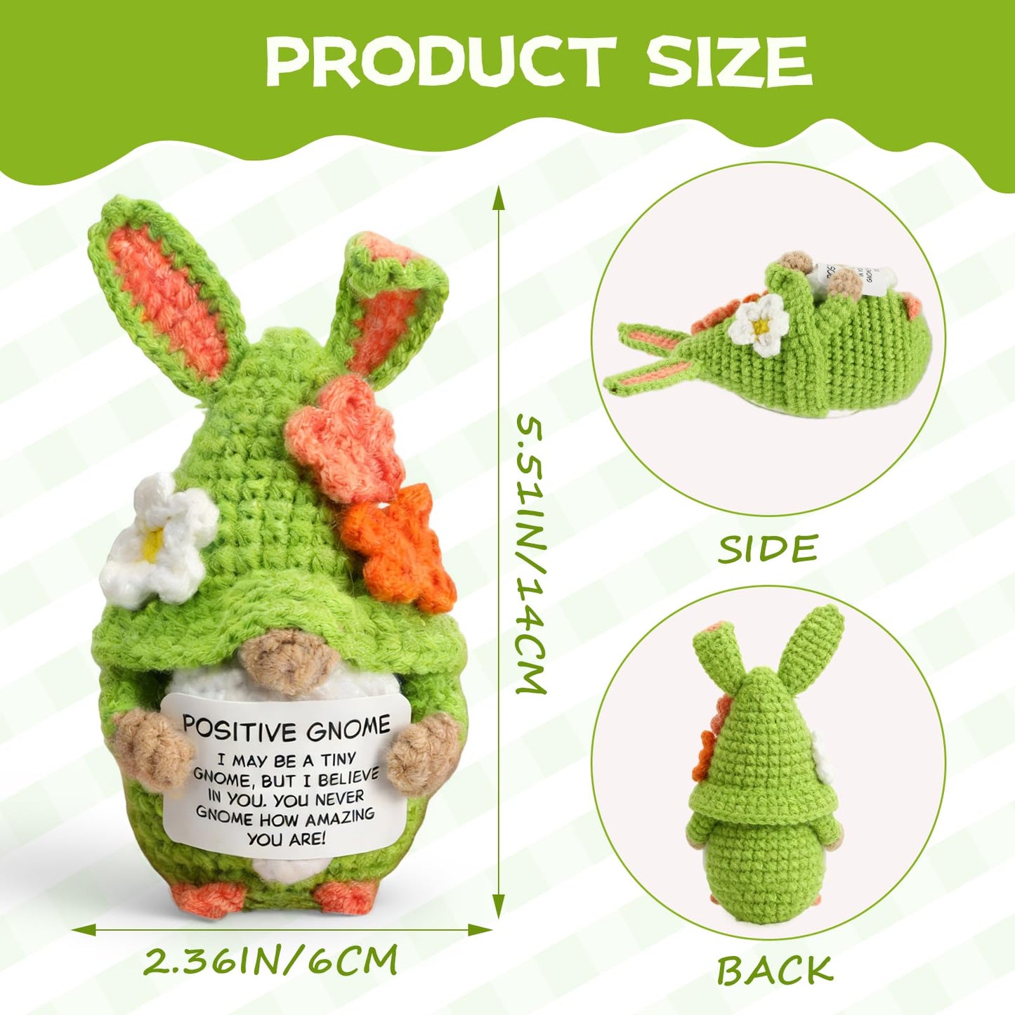Easter Positive Gnome, Crochet Gnome, Emotional Inspirational Support Knitted Doll, Easter Basket Stuffer, Inspirational Gnome Gifts for Women