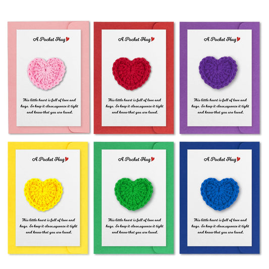 Little Pocket Heart Hug Cards 6 Pack Keepsake Long Social Distancing Thinking of You Encouragement Sentimental Inspirational Positivity Handmade Crochet Love for Vacation Festival All Occasion