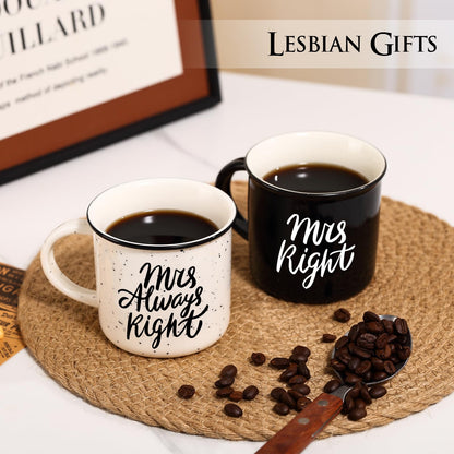 Physkoa Lesbian Wedding Gift – Mrs. Right & Mrs. Always Right Mug Set, Funny Lesbian Gift for Her, 11oz Ceramic Coffee Cups for Lesbian Couple, Engagement or Anniversary