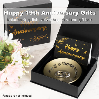 ROINS 19 Year Anniversary Bronze Gifts For Her Him, 19th Wedding Anniversary For Wife Husband, 4" Metal Ring Holder Dish Jewelry Tray - Unique Decoration Ideas Bronze Gift For Parents Men Women