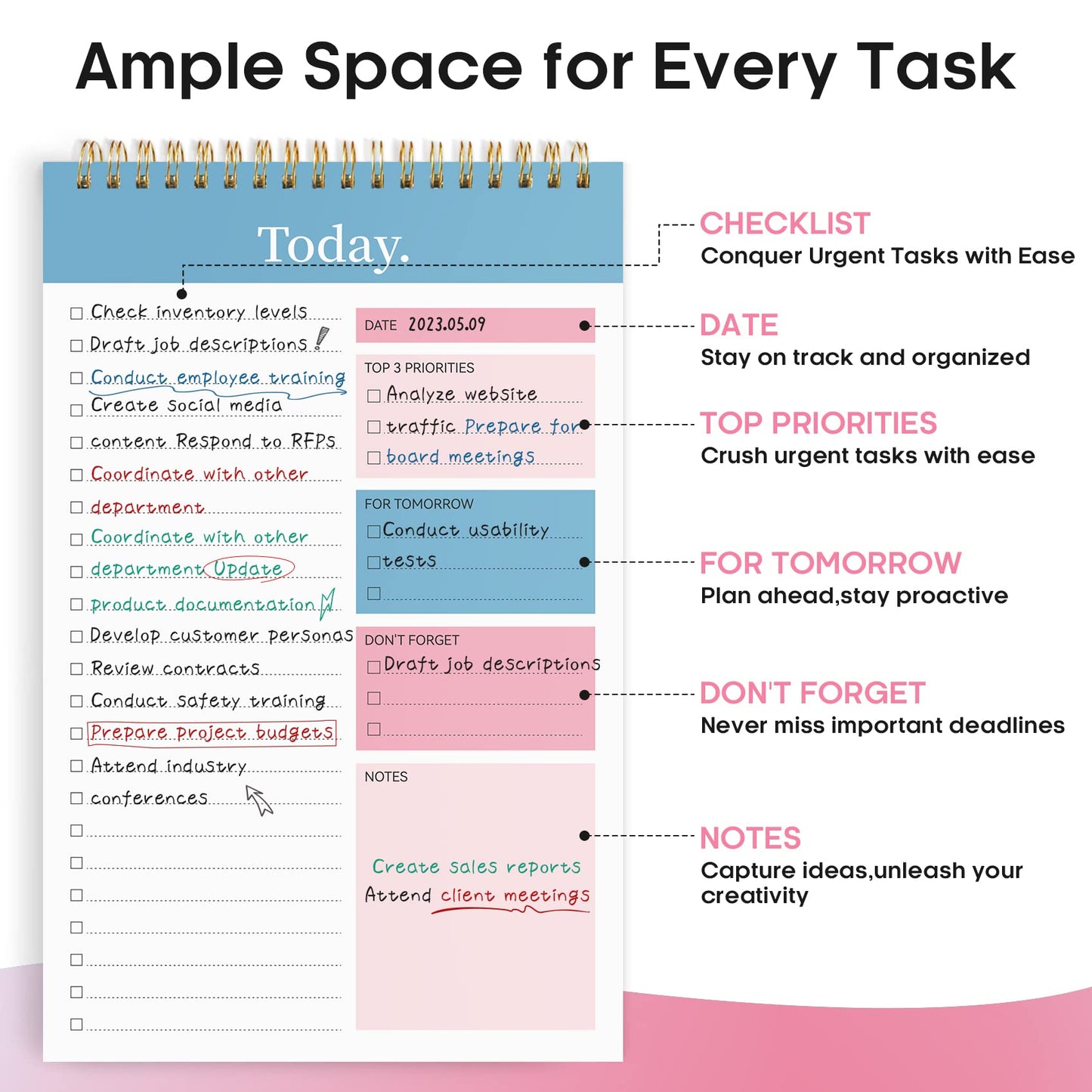 Taja To Do List Notepad - To Do List Notebook for Work with 52 Sheets, 9.8" x 6.5", Undated Daily Planner Perfect for Daily Tasks and Goal Setting, Notepad Suitable for Office, Home & School - Early Dawn