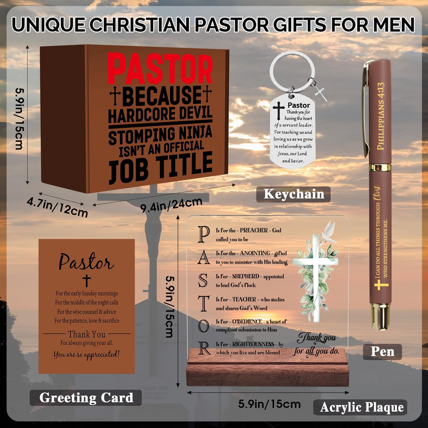Pastor Gifts for Men, Pastors Appreciation Gift Set with 20 Oz Tumbler Socks Acrylic Plaque Leather Journal Notebook Engraved Pen Bookmark Keychain for Dad, Husband, Grandpa, Male Friends, Coworker