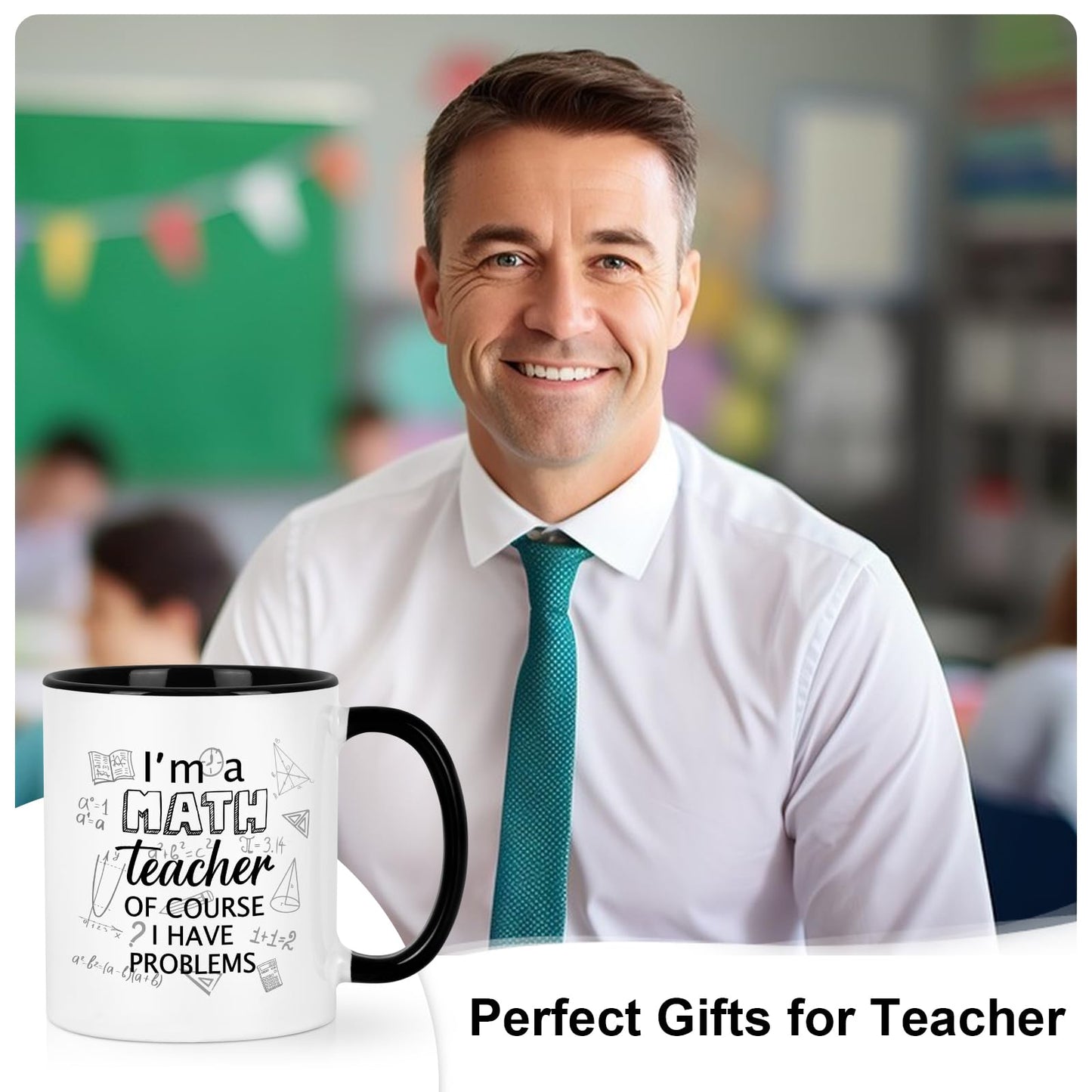 YHRJWN Math Teacher Gift Coffee Mug, I'm a Math Teacher of Course I Have Problems, Funny Appreciation Gift for Birthday Christmas, 11 Oz, White Ceramic