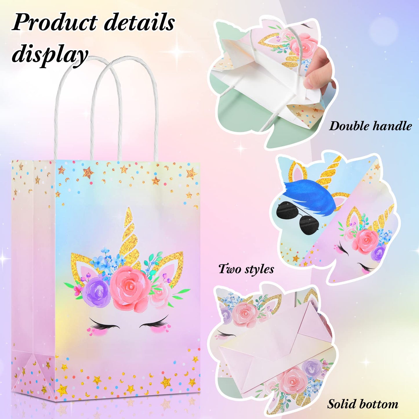 Gersoniel 16 Pcs Unicorn Party Favor Bags with Handles Unicorn Gift Goodie Treat Bags for Birthday Party Favors Supplies(For Girls and Boys, 8.27 x 5.9 x 3.15 Inch)