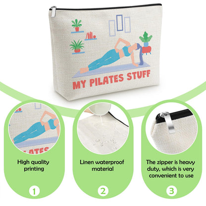 Pilates Gifts for Women Yoga Lover Makeup Bag Thank You Gifts for Pilates Lover Yoga Instructor Teacher Cosmetic Bag Christmas Birthday Mother's Day Makeup Pouch for Sister Friends Coach Aunt Mom