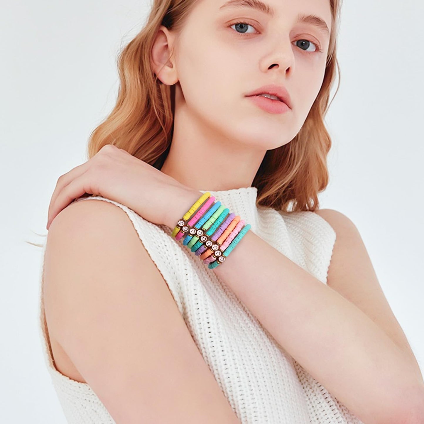 JIASHUYEYE Preppy Bracelets for Teen Girls - Stackable Boho Surfer Friendship Bracelets Set for Little Girls & Women